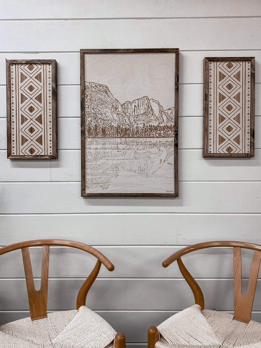 3 Piece Hand Yosemite Falls with Bold Aztec Wood Artwork