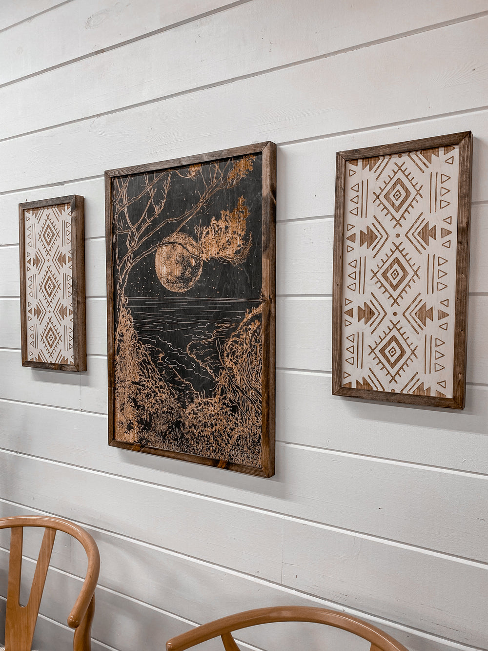 3 Piece Hand Sketched Devils Churn Oregon Wood Artwork with Aztec