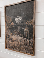 Load image into Gallery viewer, Hand Sketched Heceta Head Lighthouse Moonlight Oregon Wood Artwork
