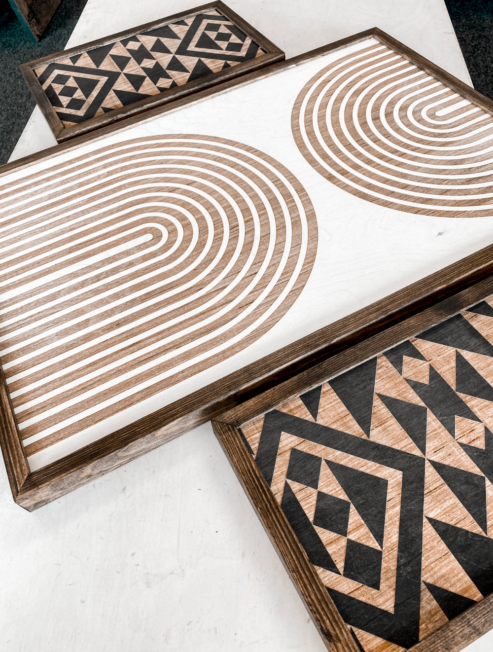 Rainbow & Aztec Engraved Wooden Artwork Set