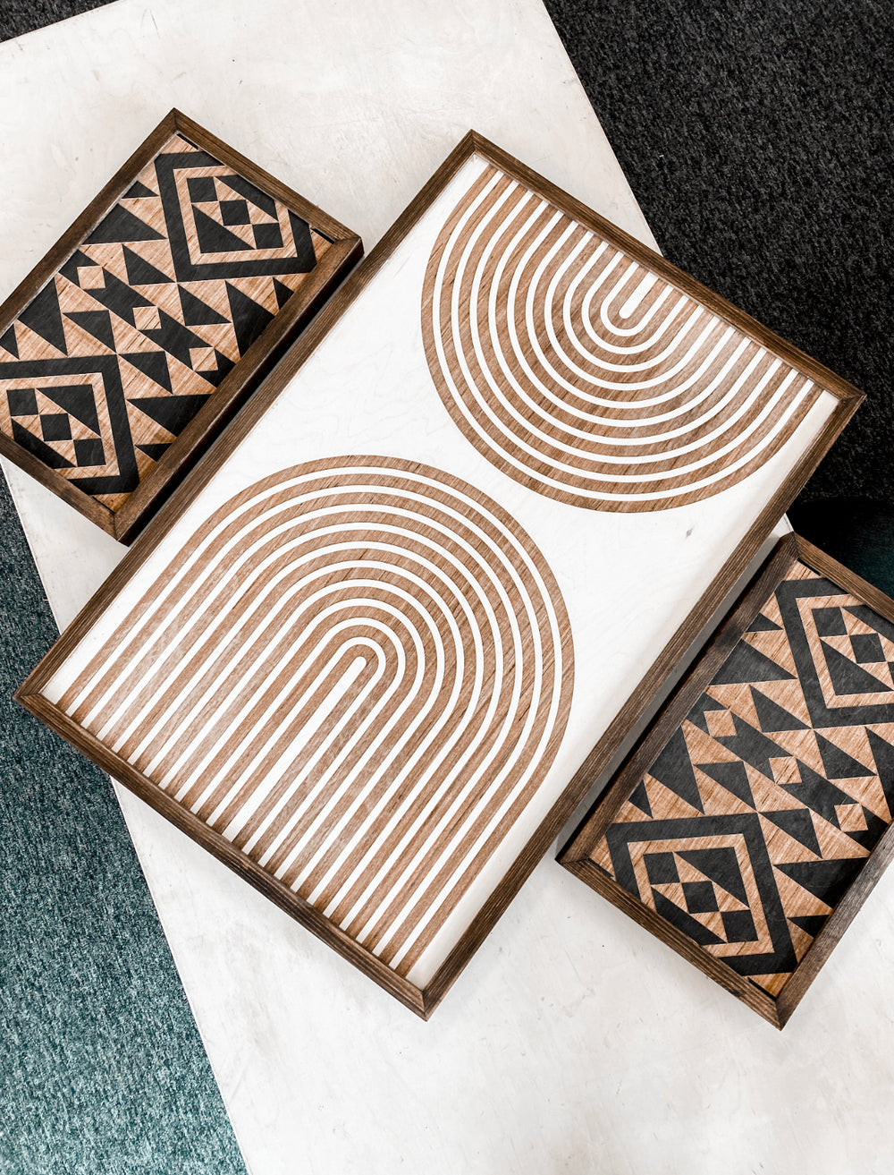 Rainbow & Aztec Engraved Wooden Artwork Set