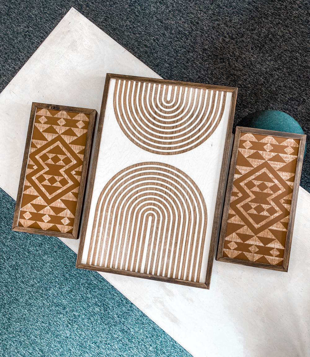 Rainbow & Aztec Engraved Wooden Artwork Set
