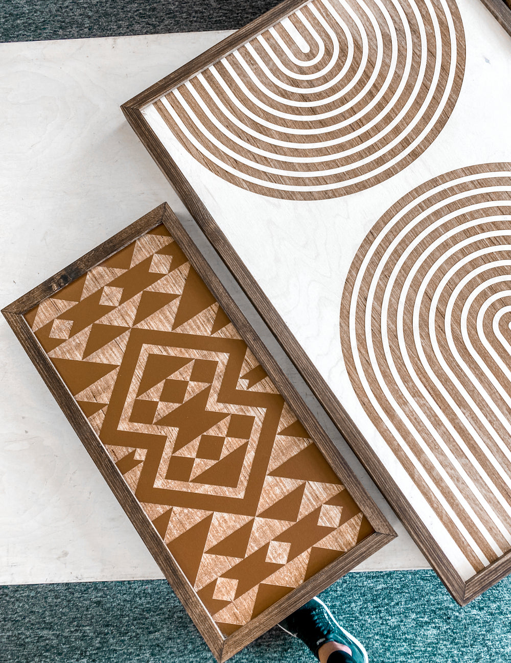 Rainbow & Aztec Engraved Wooden Artwork Set