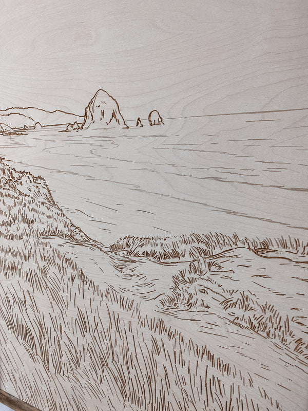 Hand Sketched Cannon Beach Oregon Wood Artwork