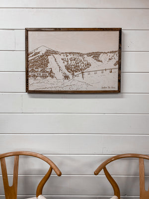 Hand Sketched Hoodoo Ski Area Lodge Oregon Wood Artwork