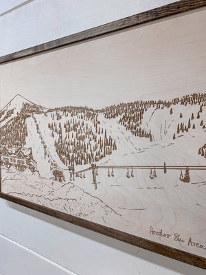 Hand Sketched Hoodoo Ski Area Lodge Oregon Wood Artwork