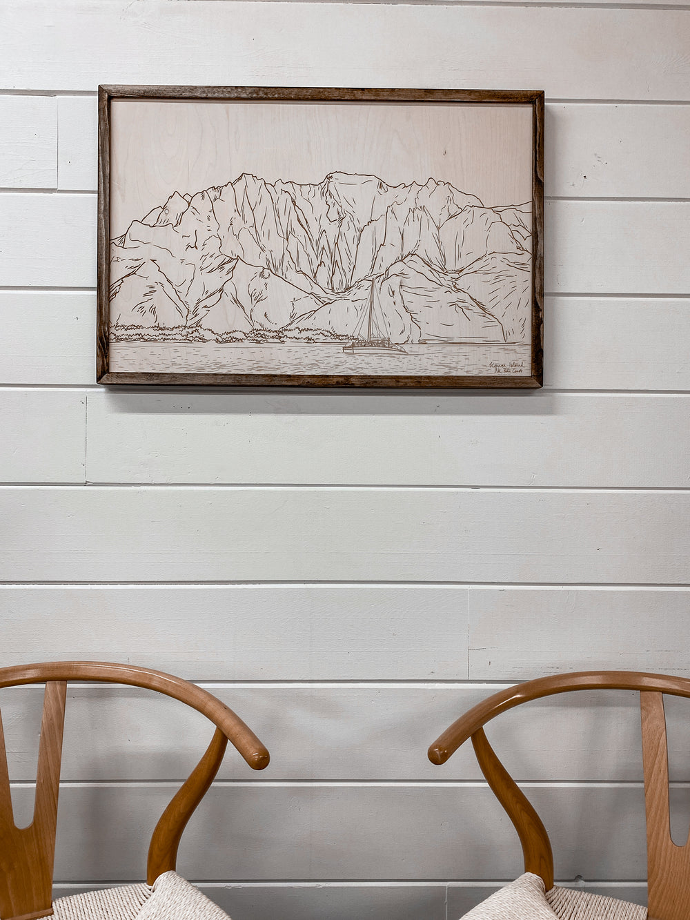 Hand Sketched Kawaii Island Na Pali Coast Wood Artwork