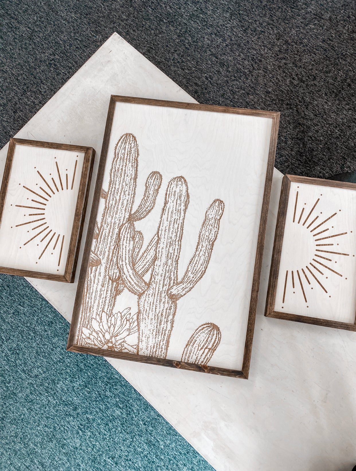 Hand Sketched Cactus & Sunburst Artwork Set