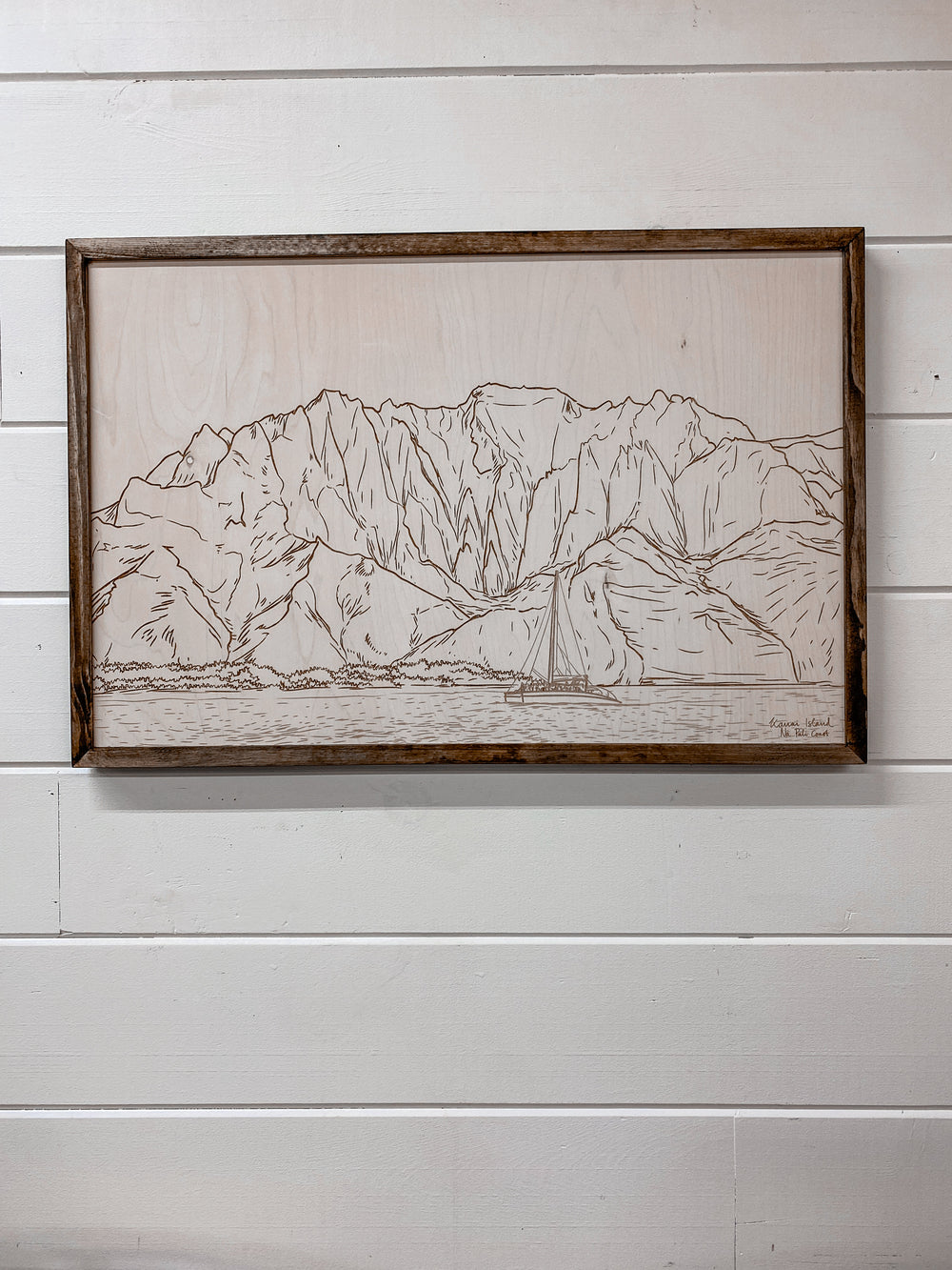 Hand Sketched Kawaii Island Na Pali Coast Wood Artwork