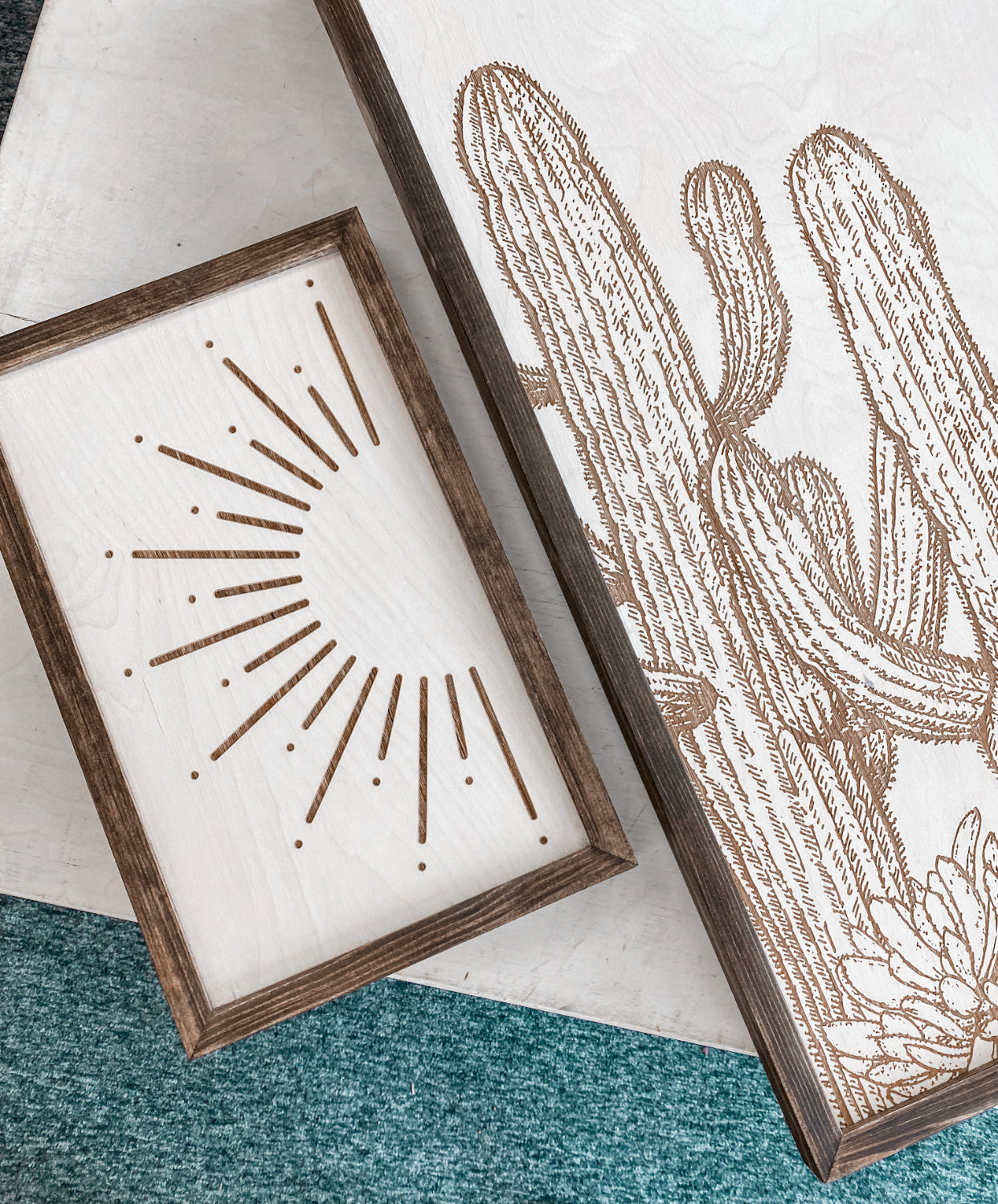 Hand Sketched Cactus & Sunburst Artwork Set