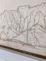 Load image into Gallery viewer, Hand Sketched Kawaii Island Na Pali Coast Wood Artwork
