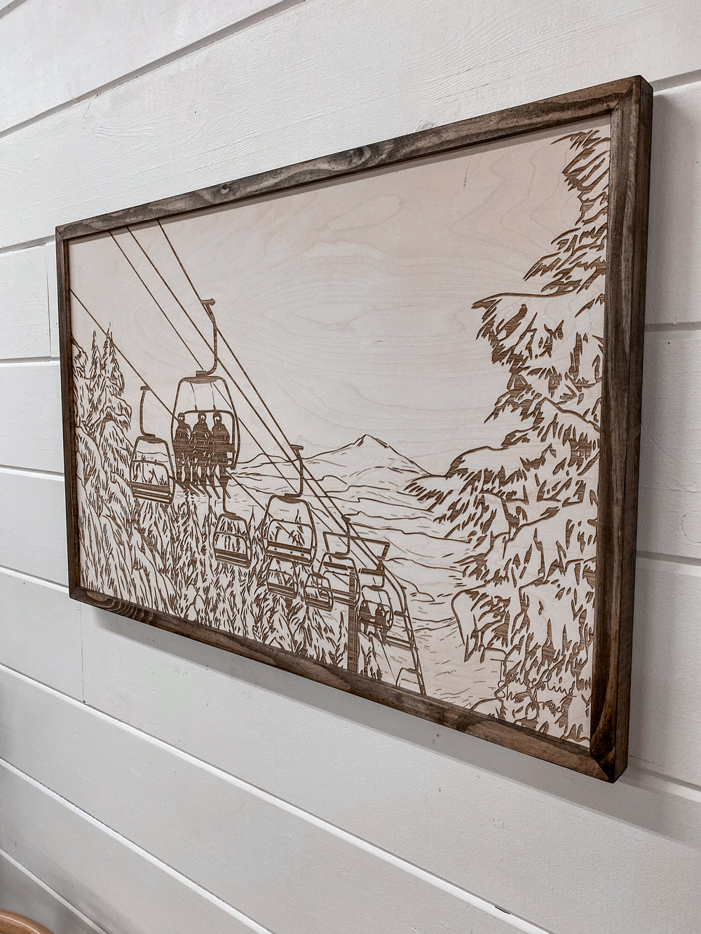 Hand Sketched Timberline Ski Area Oregon Wood Artwork