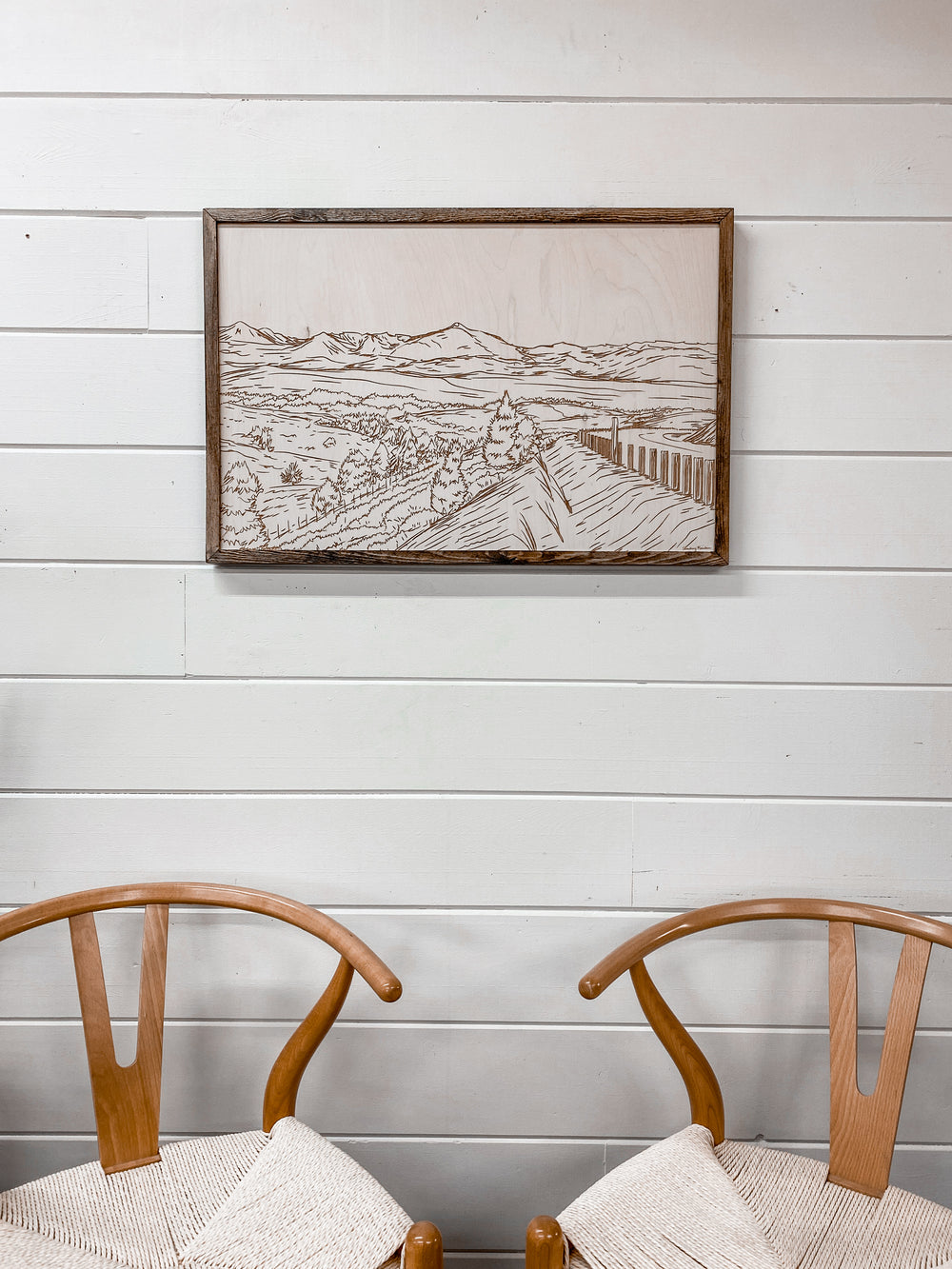 Hand Sketched Strawberry Mountains Oregon Wood Artwork