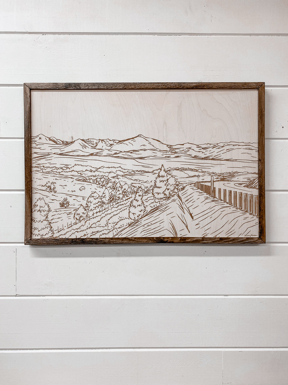 Hand Sketched Strawberry Mountains Oregon Wood Artwork