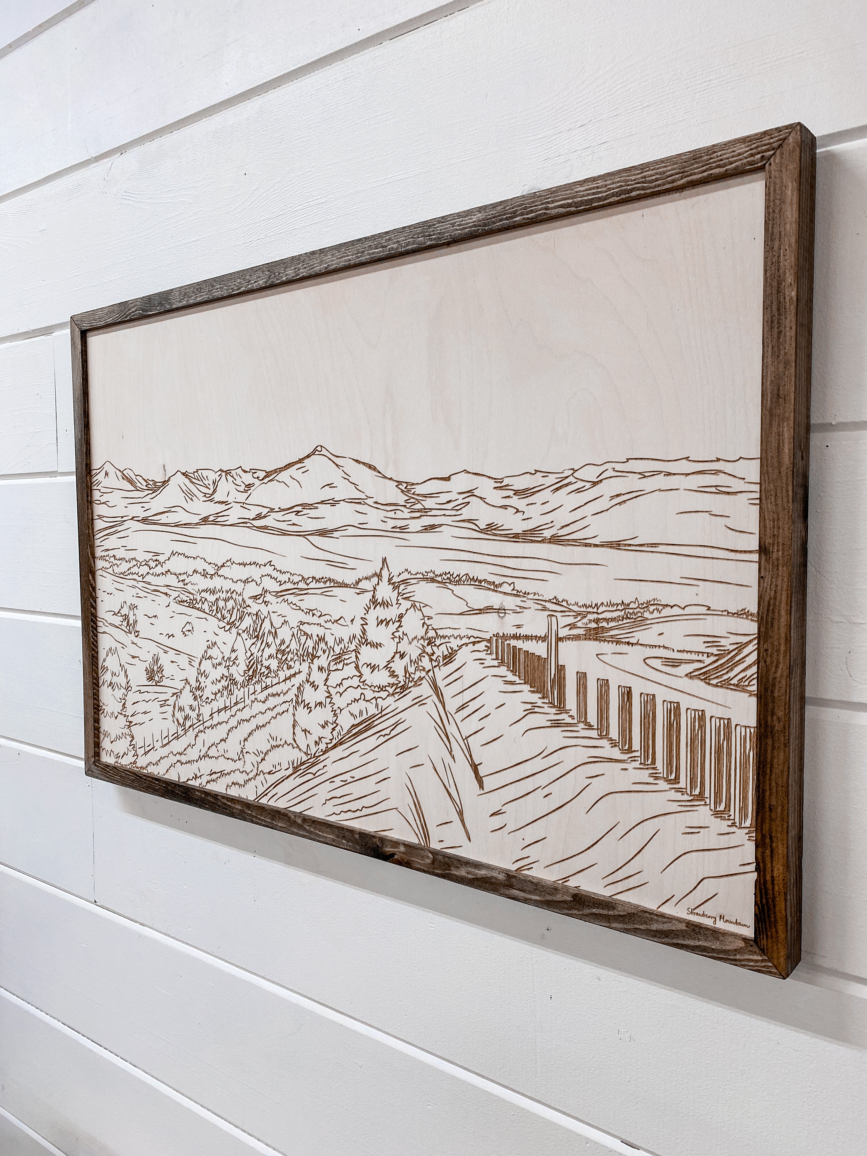 Hand Sketched Strawberry Mountains Oregon Wood Artwork