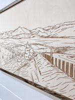 Load image into Gallery viewer, Hand Sketched Strawberry Mountains Oregon Wood Artwork
