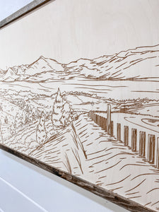 Hand Sketched Strawberry Mountains Oregon Wood Artwork