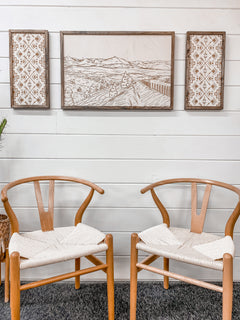 3 Piece Hand Sketched Strawberry Mountains Oregon with Aztec Wood Artwork