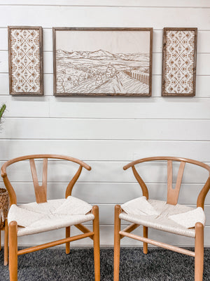 3 Piece Hand Sketched Strawberry Mountains Oregon with Aztec Wood Artwork