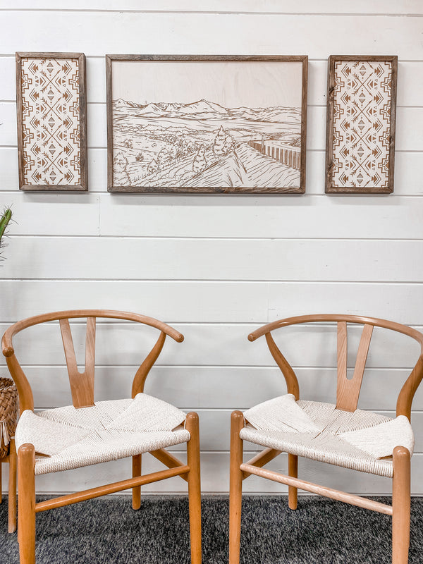 3 Piece Hand Sketched Strawberry Mountains Oregon with Aztec Wood Artwork