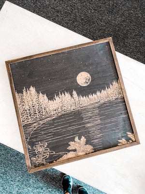 Waldo Lake Hand Sketched Engraved Wooden Artwork