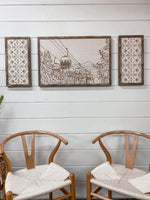 Load image into Gallery viewer, 3 Piece Hand Sketched Timberline Ski Area with Aztec Wood Artwork
