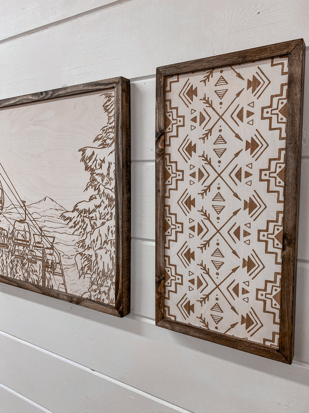 3 Piece Hand Sketched Timberline Ski Area with Aztec Wood Artwork