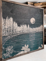 Load image into Gallery viewer, Waldo Lake Hand Sketched Engraved Wooden Artwork
