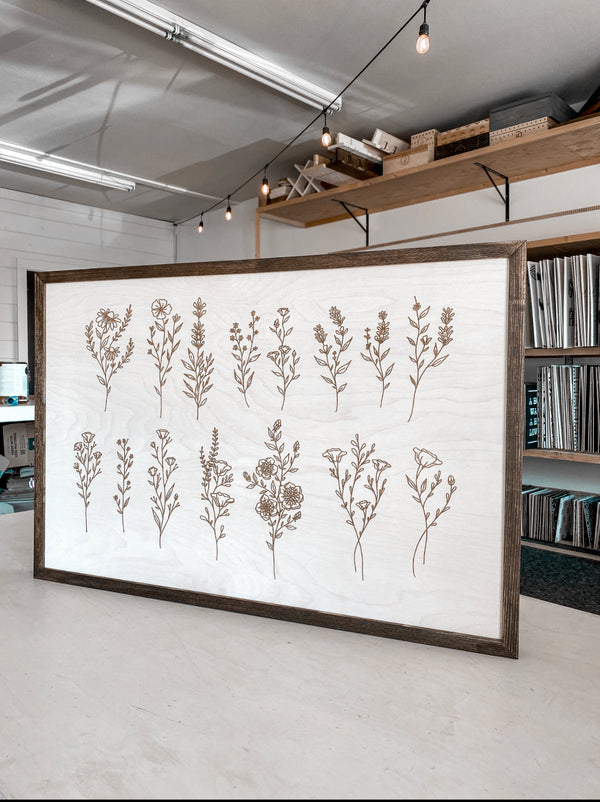 Hand Sketched Flower Wooden Artwork