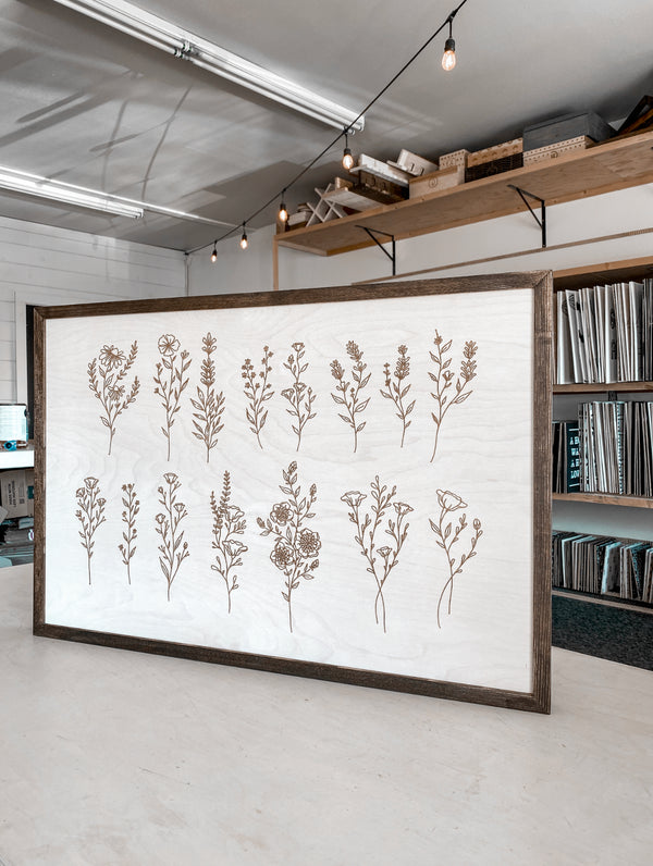 Hand Sketched Flower Wooden Artwork