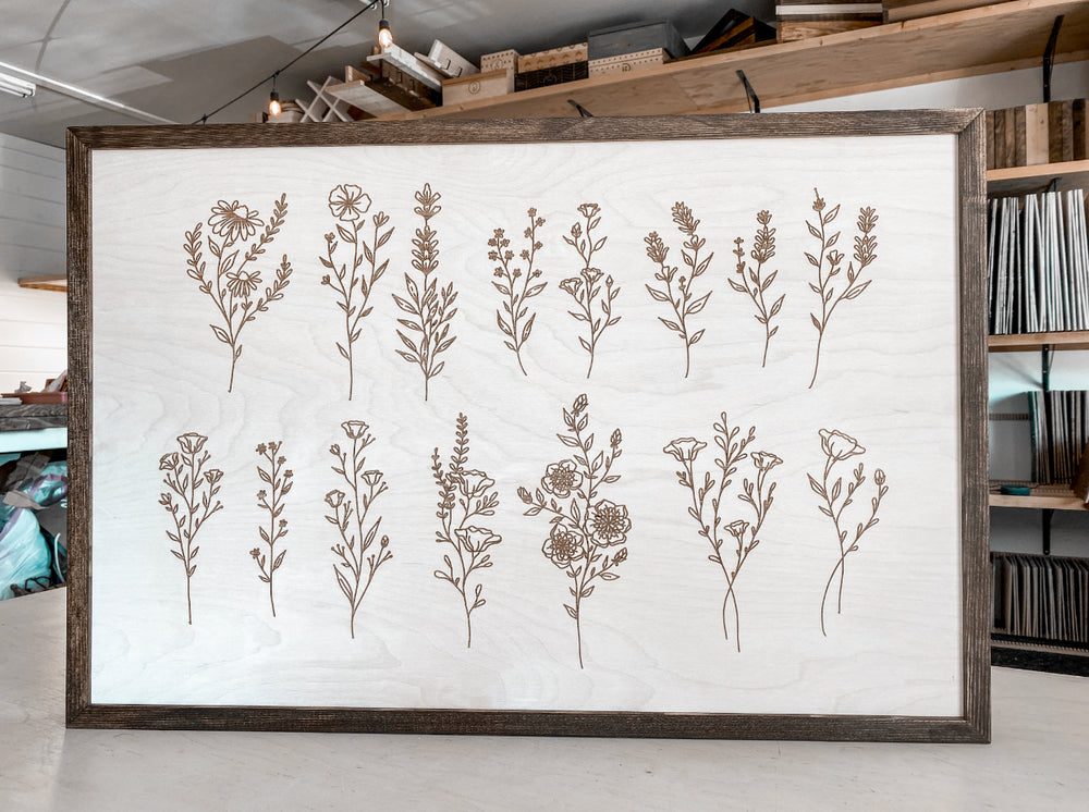 Hand Sketched Flower Wooden Artwork