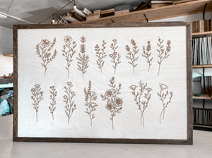 Hand Sketched Flower Wooden Artwork
