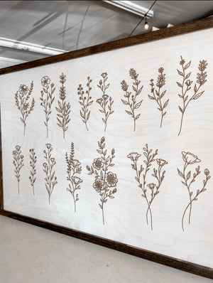 Hand Sketched Flower Wooden Artwork