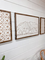 Load image into Gallery viewer, 3 Piece Hand Sketched Kawaii Island Na Pali Coast Wood Artwork with Aztec
