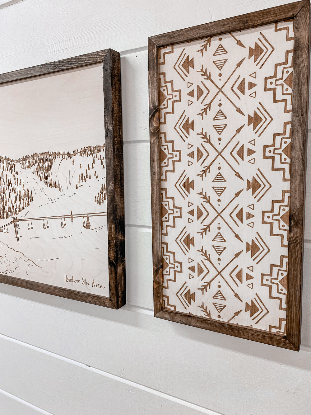 3 Piece Hand Sketched Hoodoo Ski Area Lodge Wood Artwork with Aztec