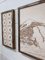 Load image into Gallery viewer, 3 Piece Hand Sketched Hoodoo Ski Area Lodge Wood Artwork with Aztec
