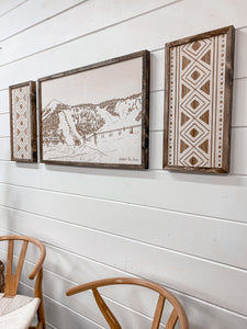 3 Piece Hand Sketched Hoodoo Ski Area Lodge Wood Artwork with Bold Aztec