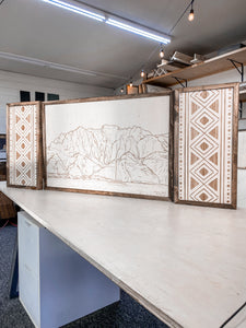 3 Piece Hand Sketched Kawaii Island Na Pali Coast with Bold Aztec Wood Artwork