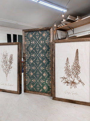 3 Piece Hand Sketched Oregon Flowers Black Aztec Arrows Wood Artwork