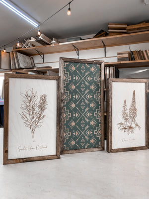 3 Piece Hand Sketched Oregon Flowers Black Aztec Arrows Wood Artwork