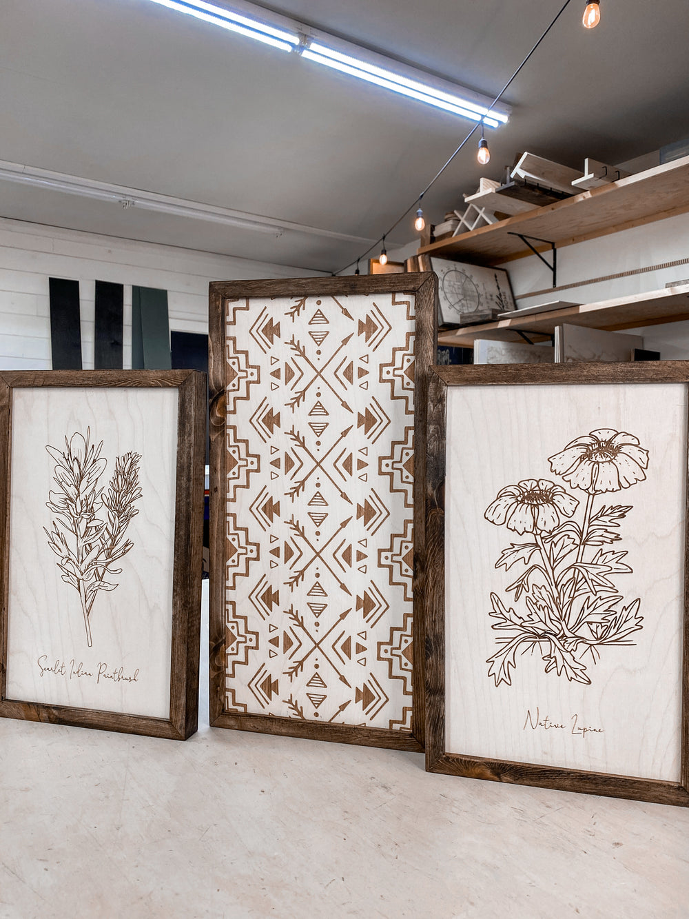 Hand Sketched Oregon Flowers Native Lupine, Scarlet Indian & Aztec Arrows Wood Artwork