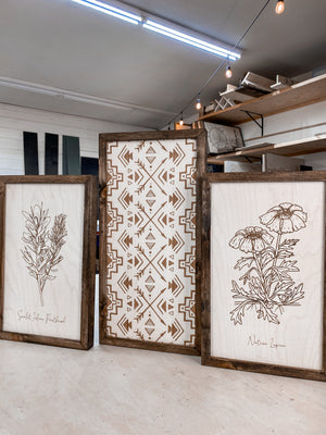 Hand Sketched Oregon Flowers Native Lupine, Scarlet Indian & Aztec Arrows Wood Artwork