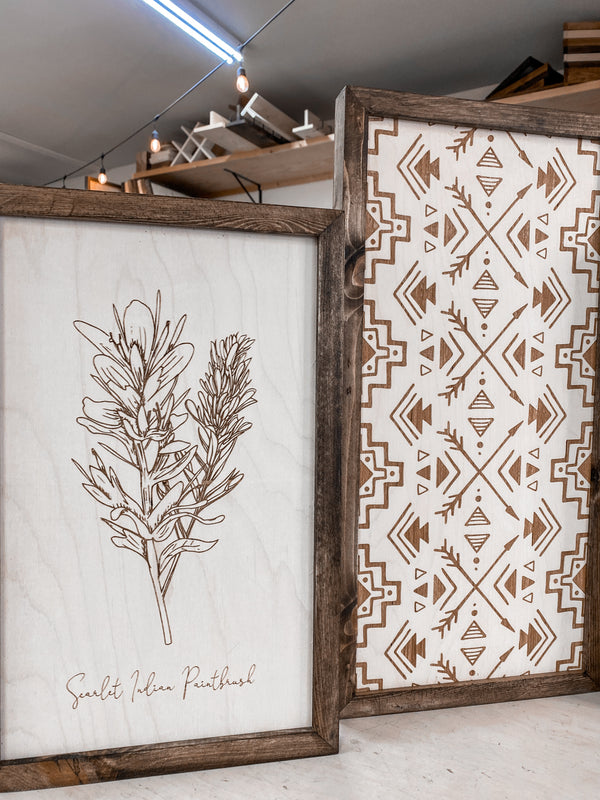 Hand Sketched Oregon Flowers Native Lupine, Scarlet Indian & Aztec Arrows Wood Artwork