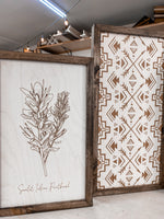 Load image into Gallery viewer, Hand Sketched Oregon Flowers Native Lupine, Scarlet Indian &amp; Aztec Arrows Wood Artwork
