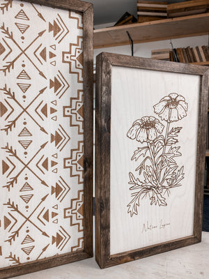 Hand Sketched Oregon Flowers Native Lupine, Scarlet Indian & Aztec Arrows Wood Artwork