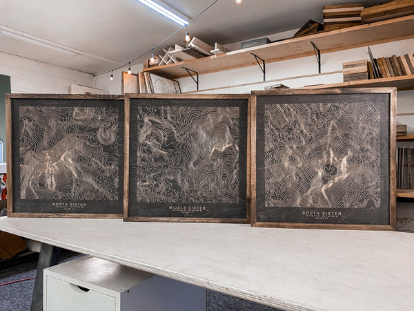 Handmade Three Sisters Mountains Topographic Map