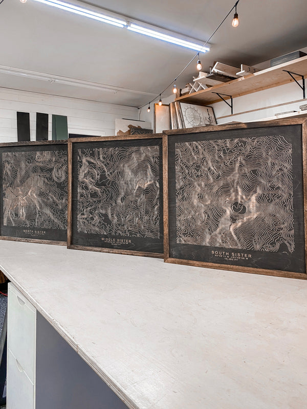 Handmade Three Sisters Mountains Topographic Map