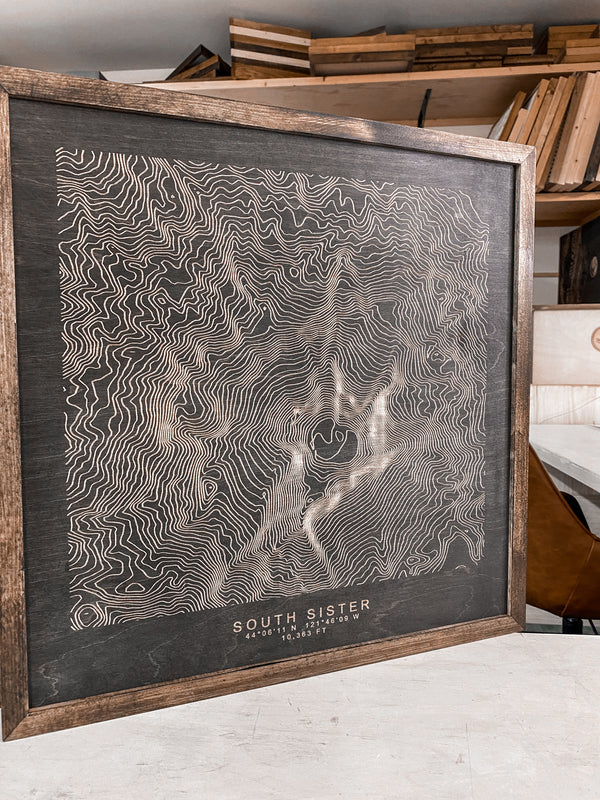 Handmade Three Sisters Mountains Topographic Map