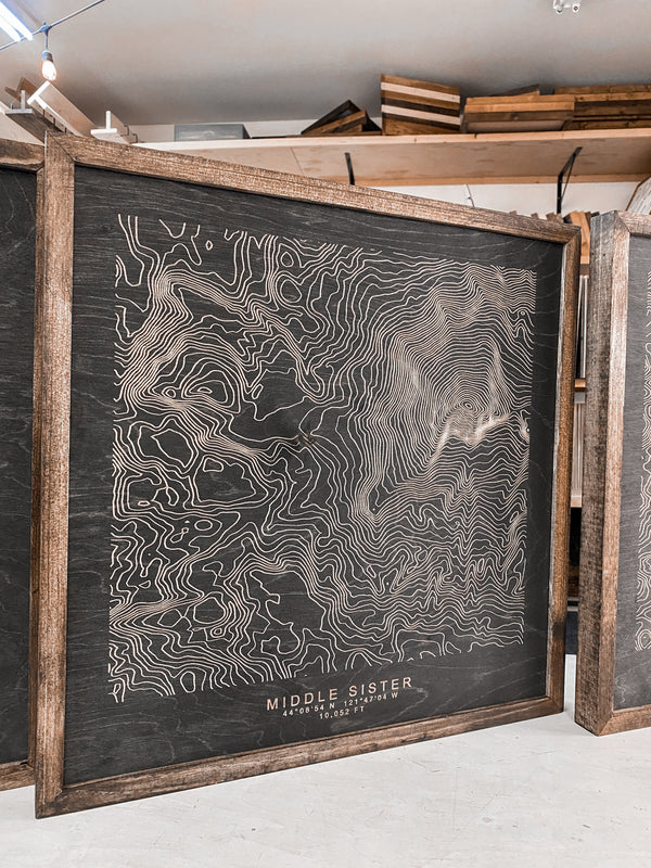Handmade Three Sisters Mountains Topographic Map