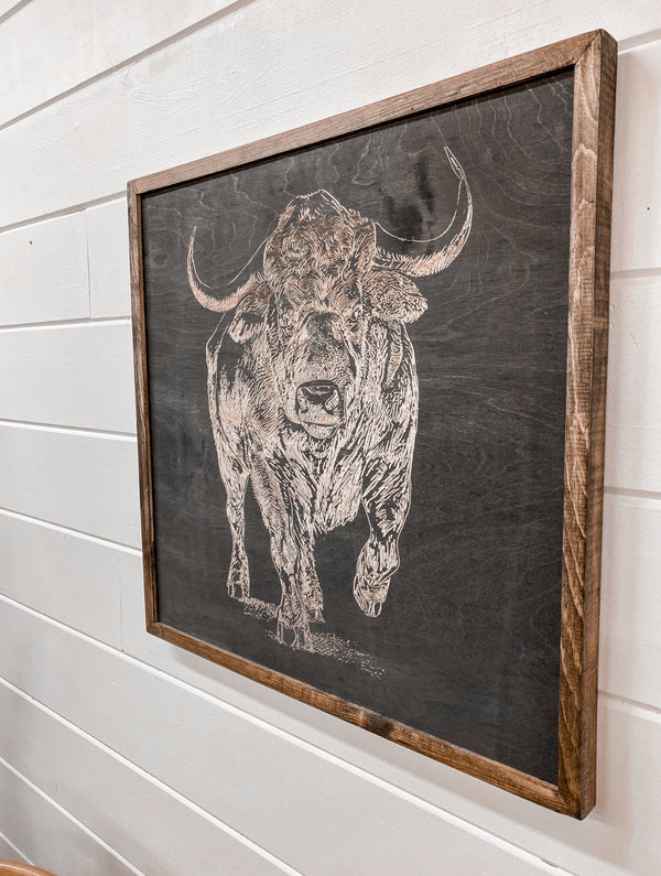 Buffalo Hand sketched Wood Artwork